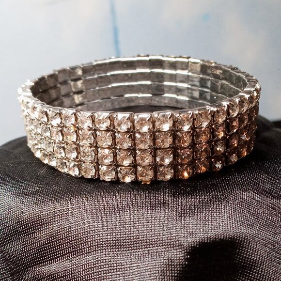 Chic & Stunning Clear Rhinestone 4-Row Stretch Glamorous Bling Cuff Bracelet - Picture 8 of 10